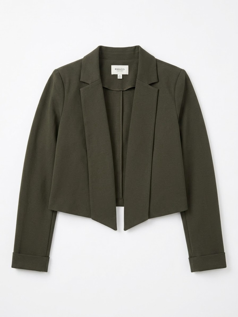 RW&CO. Olive Cropped Open-Front Blazer Jacket
